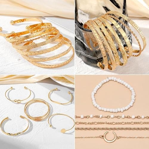 IFNODO 116Pieces Gold Plated Jewelry Set with 8 PCS Necklace, 22 PCS Bracelet, 66 PCS Stud Dangle Earring, 20 Pcs Knuckle Rings for Women Valentine Anniversary Friendship Gifts (GOLD SET) thumbnail 6
