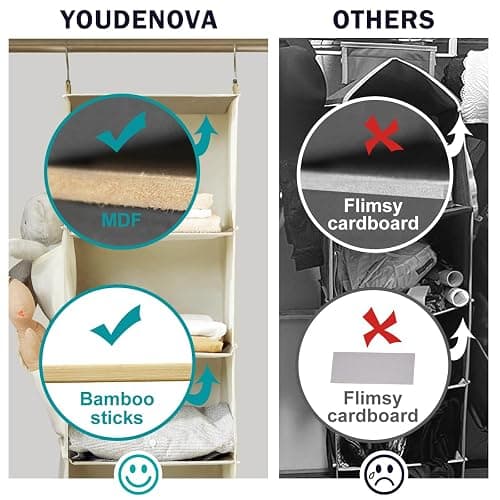 YOUDENOVA Hanging Closet Organizer, 6-Shelf Closet Hanging Storage Shelves, 2 Packs, Beige thumbnail 5