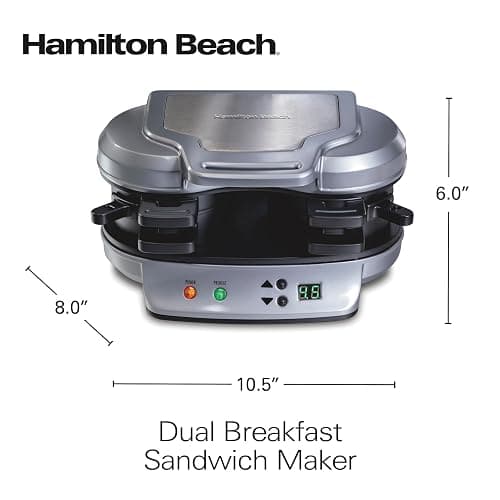 Hamilton Beach Dual Breakfast Sandwich Maker with Timer, Ready in 5 Minutes, Removable Dishwasher Safe PFAS-Free Non-Stick Egg Cooker Ring, Silver (25490MNA) thumbnail 2