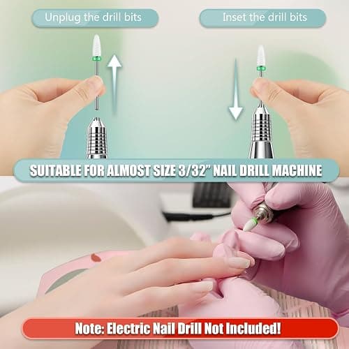 13PCS Nail Drill Bits Set, 3/32” Professional Drill Bits Nail Tech, Tungsten Carbide Diamond Ceramic Efile Nail Bits with Brush, Cuticle Remover Bits for Acrylic Gel Dip Powder Nail Manicure | 3/32” Diamond Ceramic Drill Bits Nail Tech, Two-Way Rotation, Remover Bits Manicure Pedicure Tools for Beginner & Pro thumbnail 5