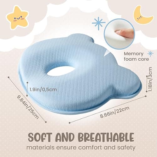 MarBoost Soft and Breathable Baby Pillow with Memory Foam and Bear Design (Blue) thumbnail 3