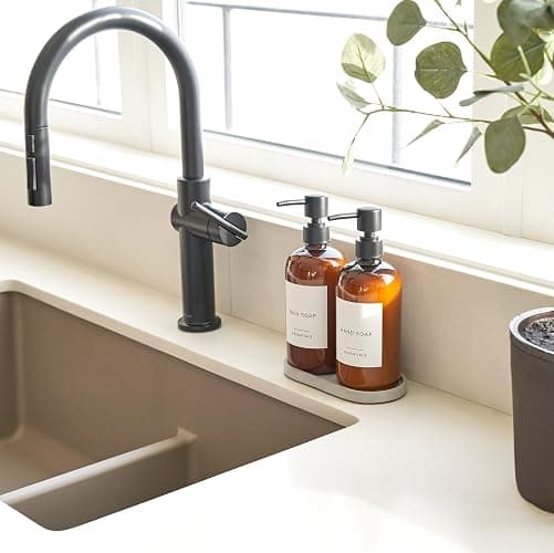 Stylish Soap Dispenser Set of 2 for Kitchen Or Bathroom - Quality 21oz Dish and Hand Soap Dispensers - Extra Durable Amber Dispensers Perfectly Enhance Your Bathroom Or Kitchen - Brown thumbnail 4