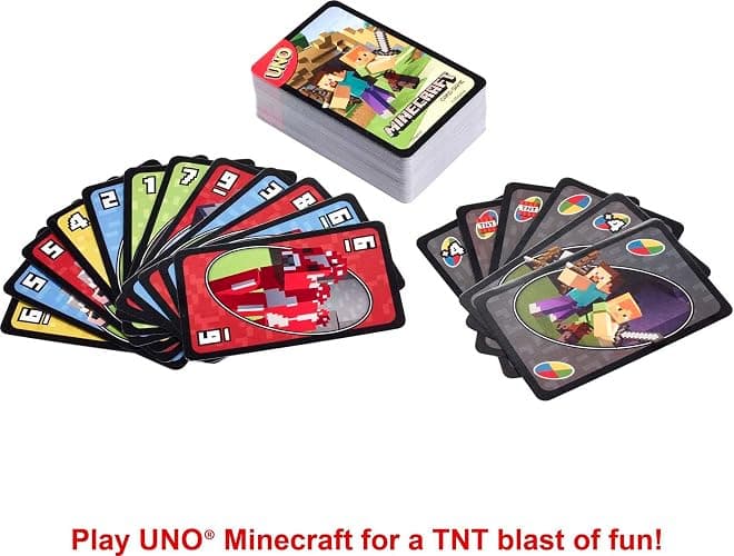 Mattel Games UNO Card Game, Gifts for Kids and Family Night, Themed to Minecraft Video Game, Travel Games, Storage Tin Box (Amazon Exclusive) thumbnail 4