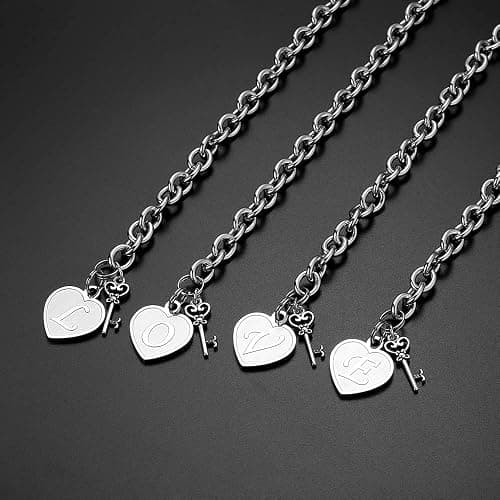 M MOOHAM Heart Initial Bracelets for Women Gifts - Engraved 26 Letters Initial Charms Bracelet Stainless Steel Bracelet Birthday Christmas Jewelry Gift for Women Teen Girls thumbnail 7