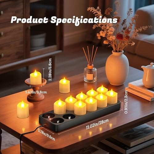 PChero Rechargeable Flameless Candles with Remote Timer & Charging Base | 12 Pack Votive Candles Battery Operated Tea Lights Flickering, LED Tealights for Home Wedding Halloween Fall Christmas Decor thumbnail 5
