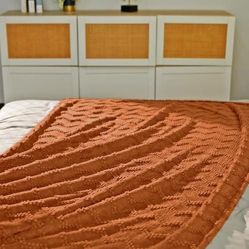 BYKOSY Jacquard Boho Fleece Throw Blanket-Cozy Fluffy Soft Lightweight Fuzzy Blanket for Sofa, Couch, Bed, Chair & Car, Gifts for Teen Girls, Women & Men, Home and Dorm Decor, Rust Red, 50" x 70" thumbnail 6