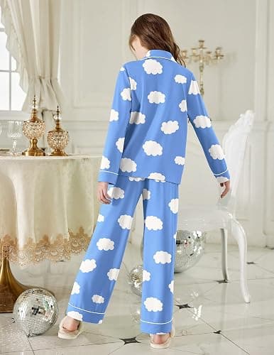 Arshiner Pajamas Set for Girls Plaid Long Sleeve Lounge Set Button Down Pj Sets thumbnail 6