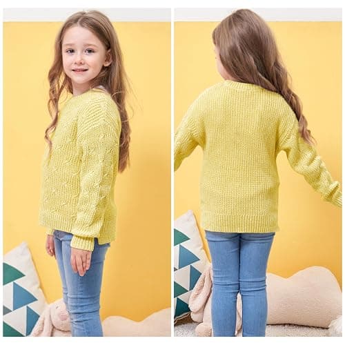 TRENDSTITCH Girls Sweaters Crewneck Long Sleeve Pullover Jumper Cotton Fall Chunky Fancy Cable Knit Sweater with Side Slit thumbnail 6