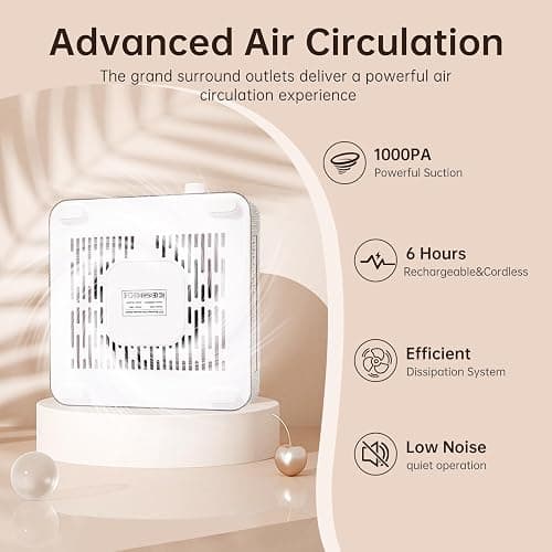 CHRISTINE SHELLY Nail Dust Collector, Cordless Dust Collector Nail Tech, Powerful 1000PA Nail Fan Vent Dust Collector Extractor Dust Suction Machine for Acrylic Nails Polishing (AB Diamond) thumbnail 7