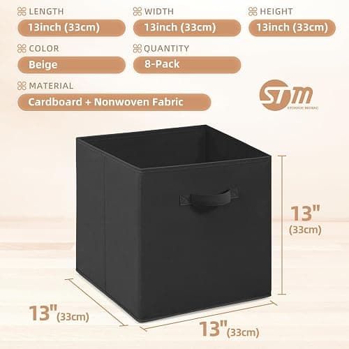 STORAGE MANIAC Storage Cubes, 13 Inch Collapsible Storage Bins with Handles, 8 Pack Fabric Foldable Bins for Organization, Durable Storage Bins for Closet, Shelves, Offices, Toys, 8-Pack Black thumbnail 2