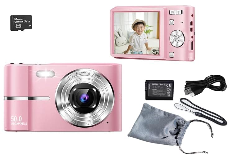 Compact HD Digital Camera 50MP 16X Zoom High Definition 1080P Point and Shoot Camera 32GB Memory Card and 2 Batteries, Fun Camera for Boys Girls Kids Students Beginners and Birthday Holiday (Pink) thumbnail 5