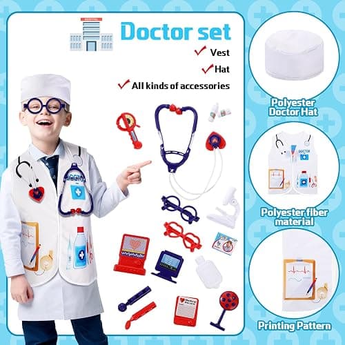 Deekin 5 Sets Kids Dress up Costumes, Toddler Dress up Clothes for Boys Girls, Community Helpers Construction Worker Police Firefighter Doctor Surgeon Pretend Outfits for Ages 3–7 thumbnail 6