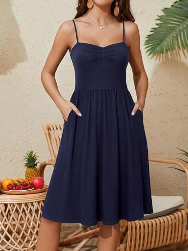 YATHON Summer Casual Dress for Women 2025 Vacation Beach Dresses Adjustable Spaghetti Strap Sundress with Pockets thumbnail 3
