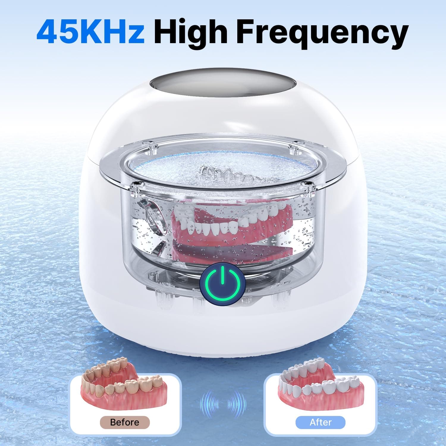 CXRUY Ultrasonic Retainer Cleaner - UV Dental Cleaning Pod Night Guard Cleaner for Dentures, Aligner, Braces, Toothbrush Heads, Jewelry (White) thumbnail 3