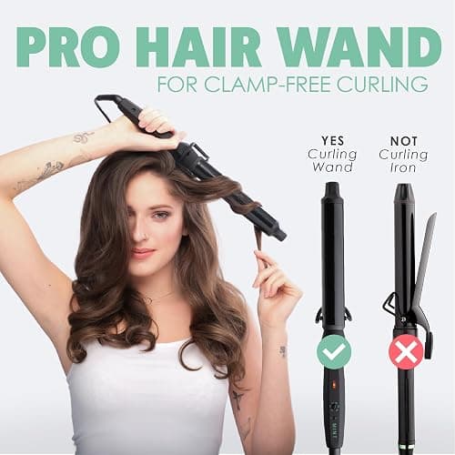 MINT Professional Clamp-Free Curling Wand 1 1/4 Inch for Long Hair | Extra Long Curl Wand with 4-Heater Ionic Ceramic Barrel | Best Curling Wands | Adjustable 230-430°F | Worldwide Dual Voltage thumbnail 2