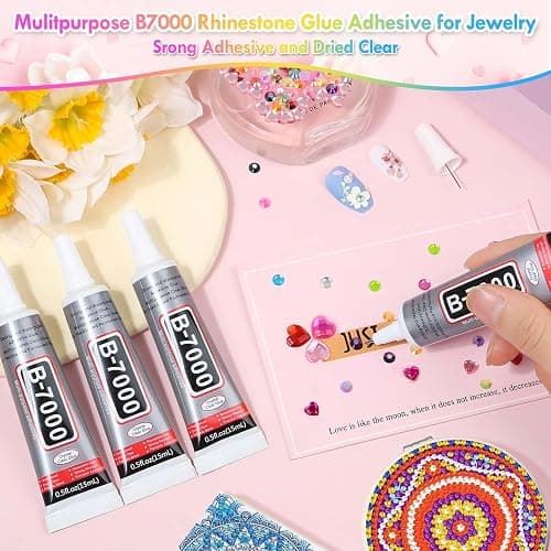 B7000 Glue with Large Rhinestones for Crafting, 5MM Rainbow Rhinestones Flat Back Gems Crystal with Jewelry Glue Adhesive for DIY Graduation Cap Bedazzling Crafts Clothes Tumblers Shoes thumbnail 5