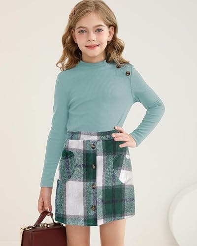 YOURUIKEY Cute Clothes for Girls Fall Winter Kids 2 Piece Outfits Sweater Plaid Skirt Tween Girls Clothing Dresses Set 8-12 thumbnail 3