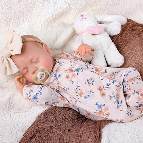 JIZHI Reborn Dolls 20 inch Soft Body Lifelike-Newborn Baby Dolls Sleeping Girl Dolls with Clothes and Toy Accessories Gift for Kids Age 3+, Yellow Floral thumbnail 7