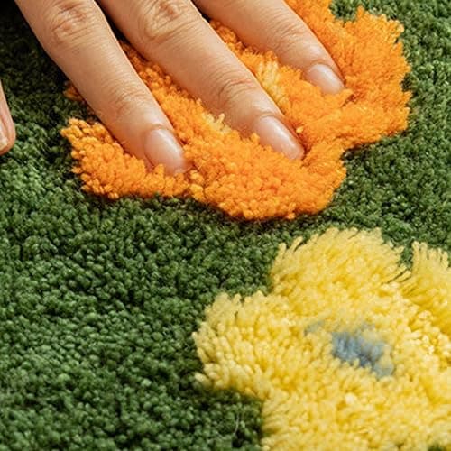 Floral Spring Moss Green Area Rug for Bedroom Living Room, Irregular Cute Non-Slip Bathroom Mat, Washable Aesthetic Accent Carpet for Women Dorm, Unique Floral Floor Rug for Boho Home Decor thumbnail 3