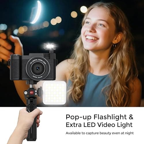 5K Vlogging Camera with WiFi 64MP 4K Digital Camera for Photography Vlog Camera with Flip Screen Video Camera for YouTube with Selfie Light, Desk Tripod, Batteries thumbnail 4