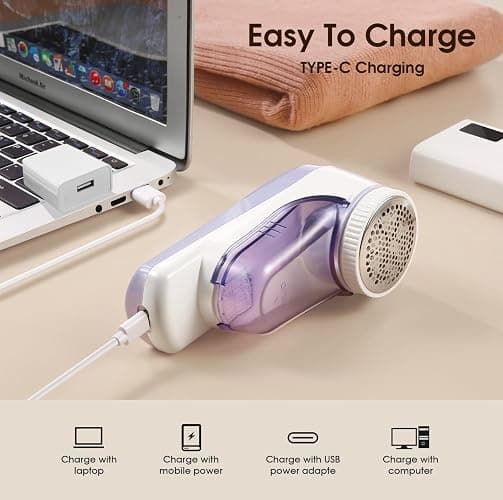 Fabric Shaver, Rechargeable Sweater Shaver, Lint Shaver with 6-Leaf Blades, Electric Lint Remover for Clothes & Furniture, Couch Pilling Remover Depiller for Removing Fuzz, Lint, Pills, Bobbles thumbnail 7
