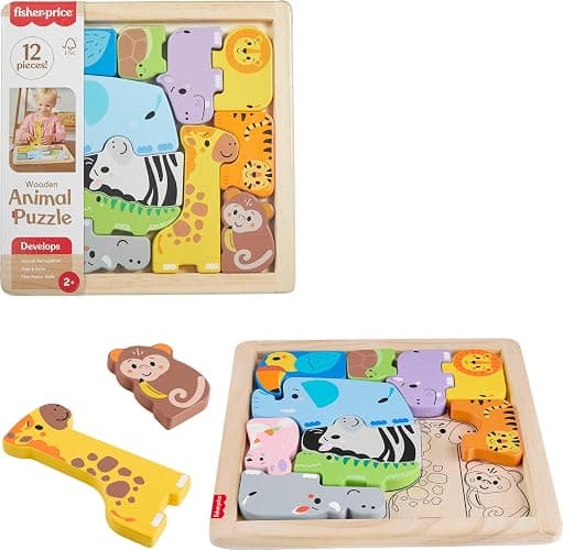 Fisher-Price Wood Toddler Toy Animal Puzzle, 12 Piece Wooden Shape-Sorting Activity for Preschool Kids Ages 2+ Years thumbnail 2