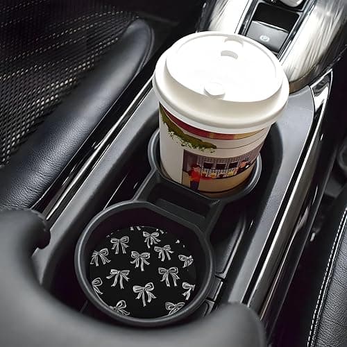 Black White Bows Print 2 Pack Car Cup Holder Coaster Ceramic Cork Base Drink Coasters for Home Kitchen Office Party Table Decor Auto Accessories Gifts thumbnail 9