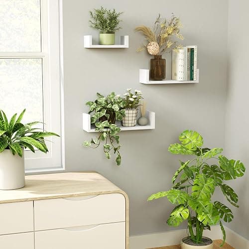 SRIWATANA Floating Shelves Wall Mounted, Solid Wood Wall Shelves, White thumbnail 4