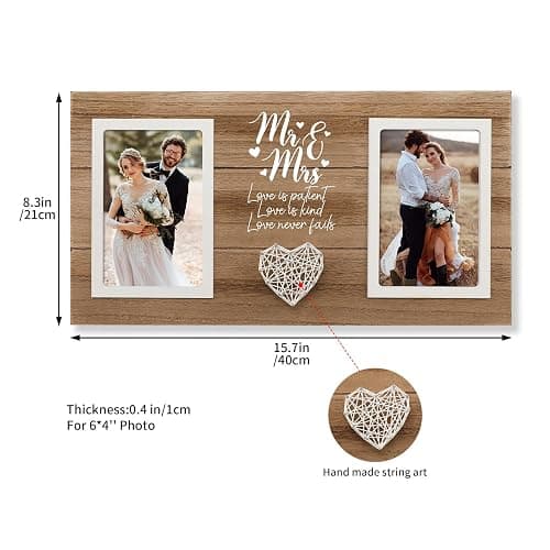 Calibron Personalized Wedding Gifts for Couples, Bridal Shower Gift for Bride, Mr & Mrs Photo Frame Holds 2pcs 4x6 Pictures, Unique Wedding Gifts for Newlyweds thumbnail 3