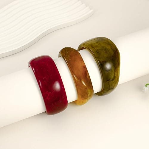 HUAYUNFANG Chunky Resin Bracelet for Women Vintage Tortoiseshell Resin Bangle Bracelets Set Wide Acetate Wristband Acrylic Bracelet Statement Jewelry thumbnail 5