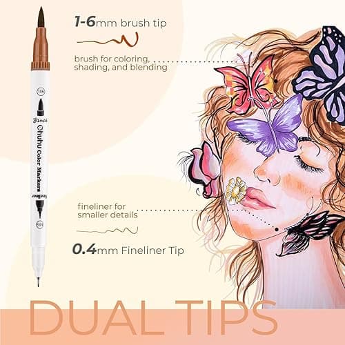 Ohuhu Skin Tone Markers 36 Colors: Dual Tip Brush and Fineliner Markers for Adult Coloring Water Based Art Skintone Marker Pens Set for Portrait Drawing Lettering Writing Calligraphy Journaling - Maui thumbnail 3