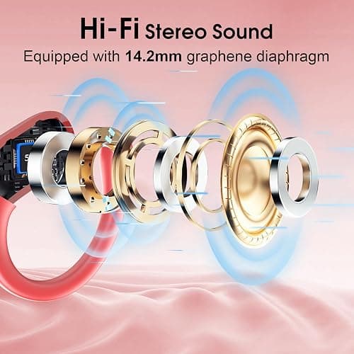 Aptkdoe Wireless Earbuds 75hrs Bluetooth 5.4 Headphone Sport, 2025 Bluetooth Earbuds Stereo Deep Bass Over Ear Bud with Earhooks, ENC Noise Cancelling Mic, IPX7 Waterproof Earphone, Red thumbnail 4