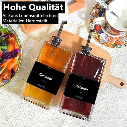 BIKALAN Ölflasche mit Ausgießer, Kaffee Sirup Spender Glas Set, Olivenöl Flasche Set, 500ML Ölspender Glas, Oil Dispenser Sirup Pumpspender mit 40 Aufkleber, Trichter (Schwarz, 500 Milliliter) thumbnail 6