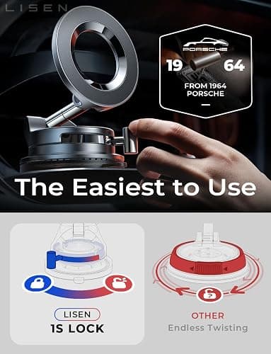 LISEN for Magsafe Car Mount, Magnetic Phone Holders for Your Car, Vacuum Phone Mount for Car Accessories for Women Men Interior Jeep BMW, SuctionPro Gifts Kits, for iPhone 17 Pro Max 16 15 14 13 thumbnail 5