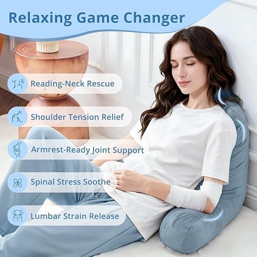 Sasttie Reading Pillow for Sitting in Bed Adult, Back Pillow for Bed Sitting Up, Backrest Back Support Chair Pillow, College Dorm Essentials for Girls and Boys, Greyish Blue Standard thumbnail 6