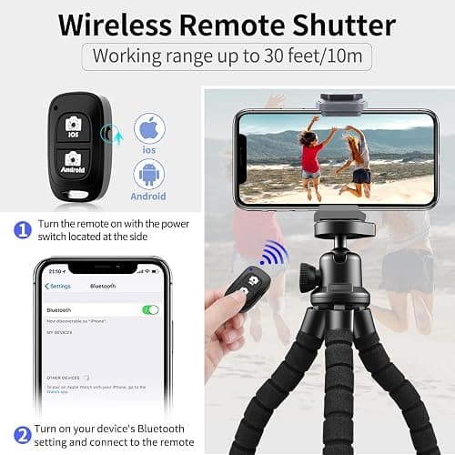 Aureday Phone Tripod, Flexible Tripod for iPhone and Android Cell Phone, Come with Wireless Remote and Clip for Video Recording/Vlogging/Selfie - Black thumbnail 2