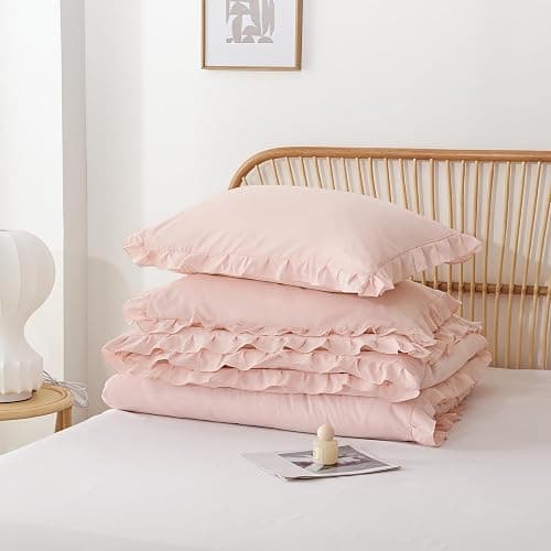 JANZAA Twin Comforter Set Pink Beding Set 2PCS (1 Ruffled Comforter Set and 1Pillow case) Fluffy Vintage Farmhouse Shabby Chic Bedding Soft All Season thumbnail 9