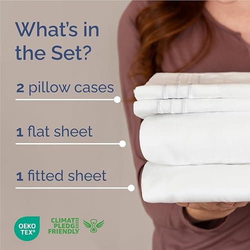 Full Size 4 Piece Sheet Set - Comfy Breathable & Cooling Bed Sheets Set - Hotel Luxury Bedding for Women, Men, Kids, Teens, Boys & Girls - Deep Pockets, Ultra-Soft and Wrinkle Free - Oeko-Tex - White thumbnail 2