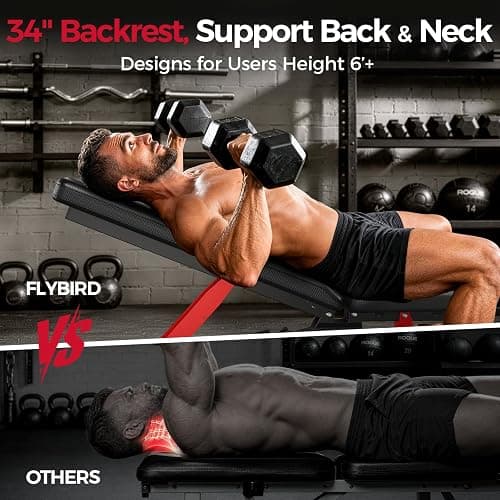 FLYBIRD WB7 Weight Bench, Commercial Grade Adjustable Weight Bench - 1300LBS Workout Bench for Home Gym, Flat Incline Bench Press Heavy Duty Bench with 34'' Extra-Long Backrest and Easy-Roll Wheels thumbnail 6