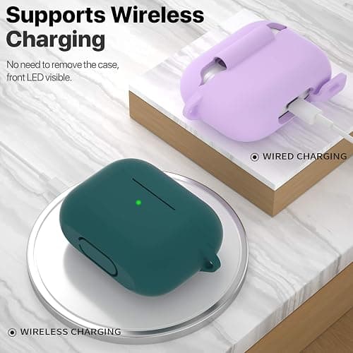 ATUAT for AirPods Pro 1st/2nd Generation Case Cover, Protective Silicone Skin Accessories with Keychain for Women Men for Apple AirPods Pro 2019/2022 Charging Case,Front LED Visible-Midnight Green thumbnail 3