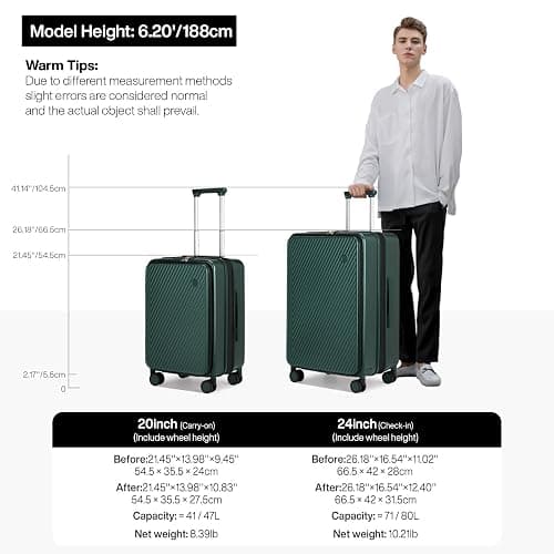 mixi 24 Inch Large Expandable Checked Luggage PC Hard Shell Suitcase Top Opening Rolling Travel Suitcases with Spinner Wheels & TSA Lock, Blackish Green thumbnail 6