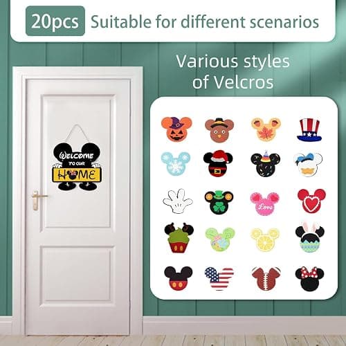 FUEMEILY Cute Mouse Seasonal Interchangeable Welcome Door Sign, Welcome to Our Home Sign with 20pcs Interchangeable Holiday Pieces for Farmhouse/Wall/Porch Decor and Housewarming Gift (Yellow) thumbnail 4