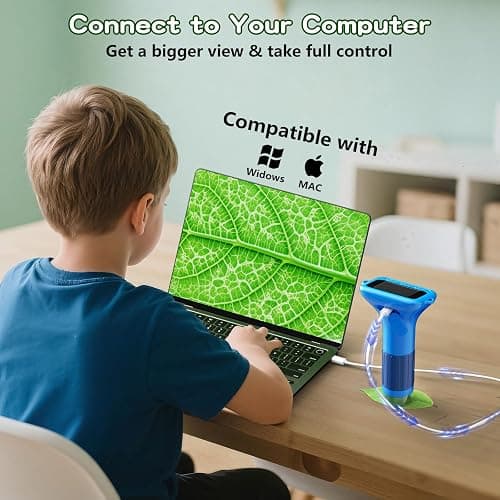 Odatay Microscope for Kids with 12 Slides, 100X-1000X 1080P Digital Handheld Kids Microscope, Mini Portable Pocket Miniscope Science Toys Gifts for 3+ 4 5 6 7 8 9 10 11 12 Year Old Boys Girls, Blue thumbnail 6