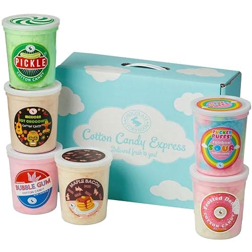 All-Star Cotton Candy Candy Gift Box of 6 Pickle, Mexican Hot Chocolate, Bubble Gum, Maple Bacon, Sour Rainbow, Frosted Donut- Unique ideas for Holidays, Birthdays, Gag Gifts, Party Favors - Image 1