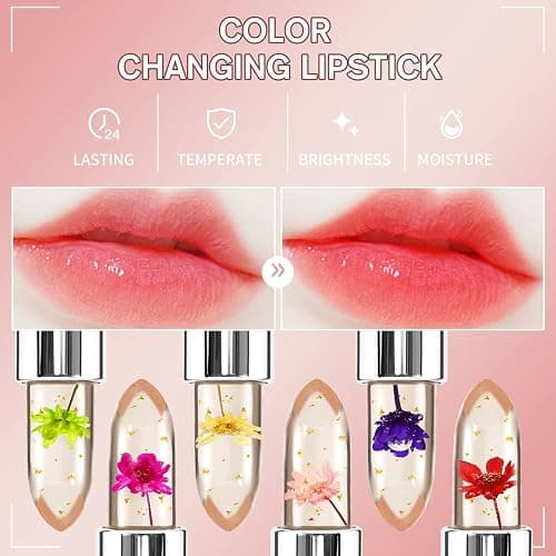 3 Packs Flower Jelly Lippenstift Set Magic Temperature Farbwechsel Lippenbalsam Langanhaltende Feuchtigkeitscreme Aloe Vera Flower Jelly Lippenstift Makeup Set (3PCS Set A) thumbnail 9