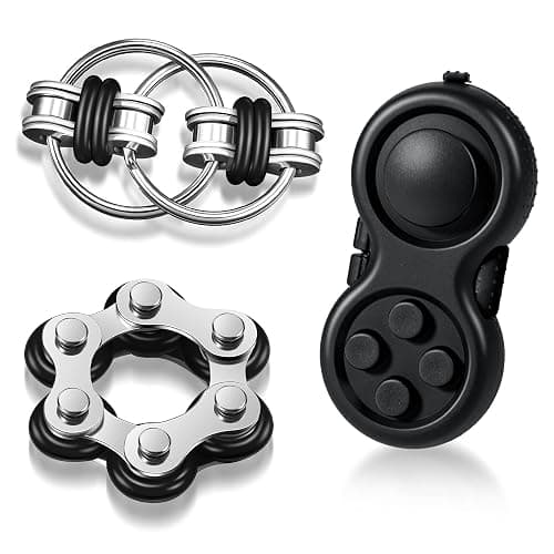 Gejoy 3 Pcs Fidget Toys Adults Set Handheld Fidgets Controller Pad Game Six Roller Chain Key Flippy Chain Autism Sensory for ADHD Add OCD Autism Anxiety Stress Relief Teen Kids(Black) - Image 1