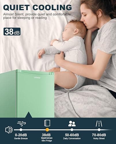 Upstreman 3.2 Cu.Ft Mini Fridge with Freezer, Single Door Mini Fridge, Dorm Fridge, Adjustable Thermostat, Mini Refrigerator for Bedroom, Office, Dorm, Green-BR321 thumbnail 6