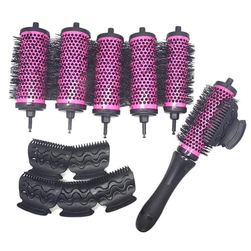6pcs/set Detachable Handle Hair Roller Brush with Positioning Clips Aluminum Ceramic Barrel Curler Comb for Fine, Thick Hair - Pink - Image 1