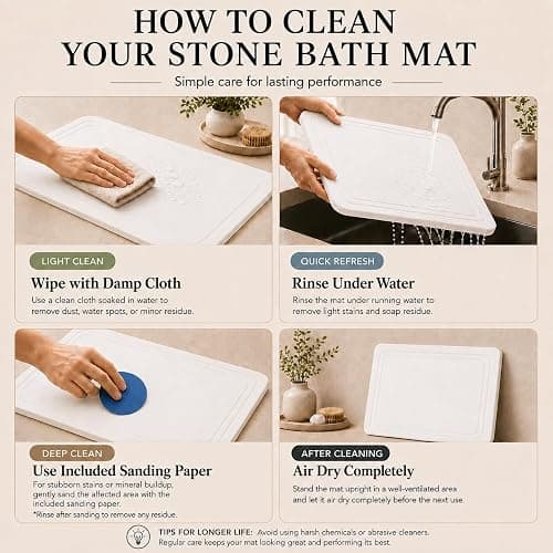 Pebble Nest Stone Bath Mat – Diatomaceous Earth Quick Drying Non-Slip Bathroom Mat – Absorbent Diatomite Shower Mat, Durable & Easy to Clean, Modern, 23.6" x 15.3", (White - Linea) thumbnail 6