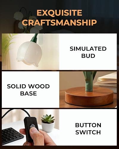Flower Table Lamp, Vintage Lily Desk Lamp with 3 Color Modes, Cute Cottagecore Night Light for Bedroom, Bedside Table, Dorm, Aesthetic Home Decor, Mothers Day Gift for Mom, Birthday Gift for Women thumbnail 6